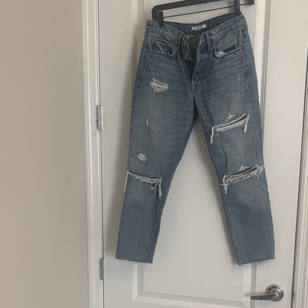 GRLFRND Blue Distressed Ankle Jeans